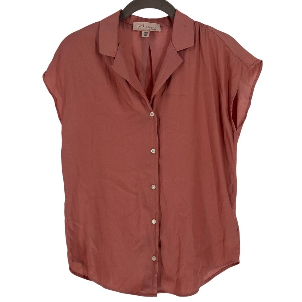 Philosophy Women XS Pink Mauve Short Sleeve Button Up Shirt Staple Minimalist